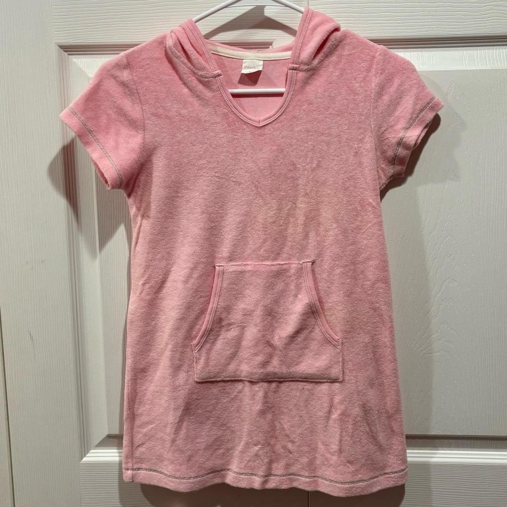 XHILARATION Girl’s Pink Hooded Swim Suit Cover Up Dress w/ Pocket - size M(7/8)